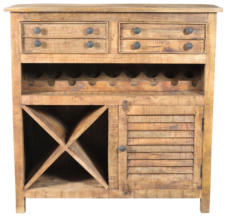 Rustic Solid Wood 2 Door Wine Bar Cabinet - Natural