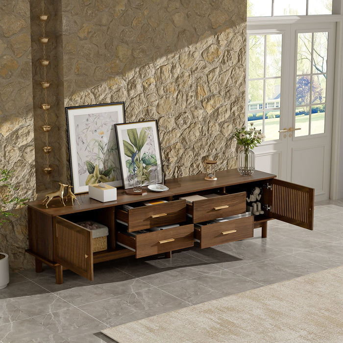 TV Stand For 85" TVs, 4 Smooth Glide Drawers - Walnut Hearth and Haven