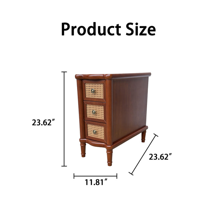 Narrow Side Table With 3 Drawers, Nightstand For Bedroom - Walnut Home Essentials