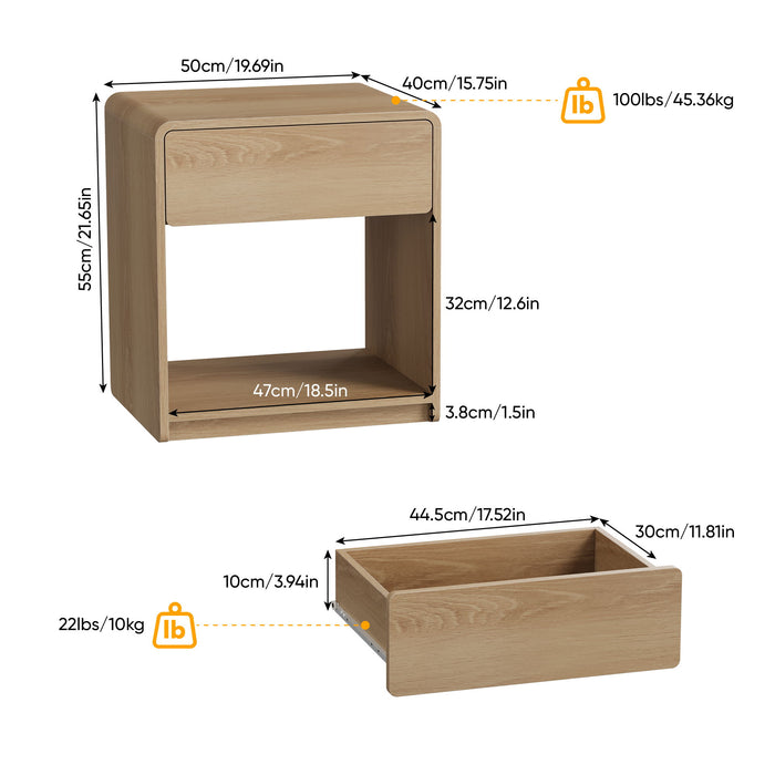 Bedside Table With Storage Drawers And Open Shelves (Set of 2) - Oak Home Essentials