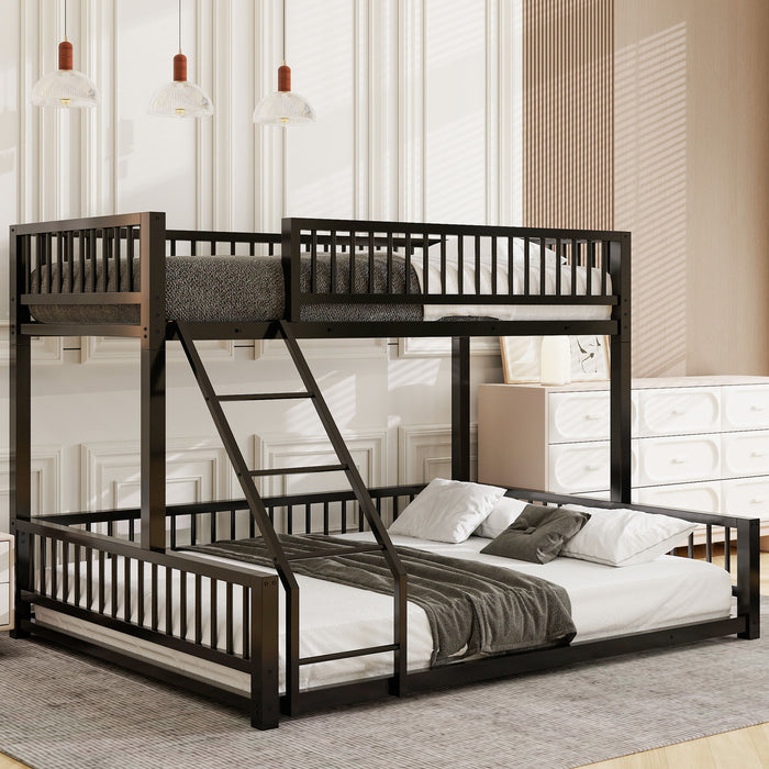 Bunk Bed Frame With Ladder And Safety Guardrails