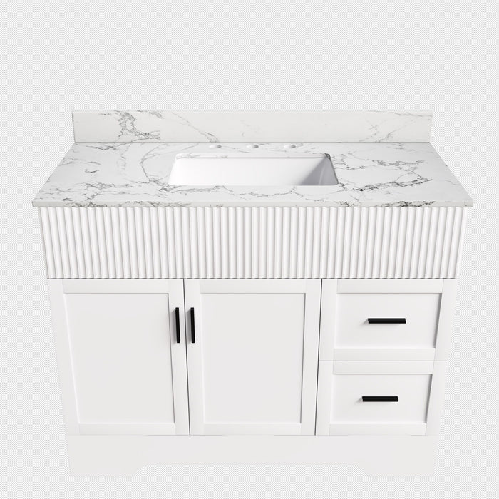 Bathroom Vanity Set, Fluted Cabinet, Soft Close Doors & Drawers, 3 Faucet Holes, Sink Included - White Home Essentials