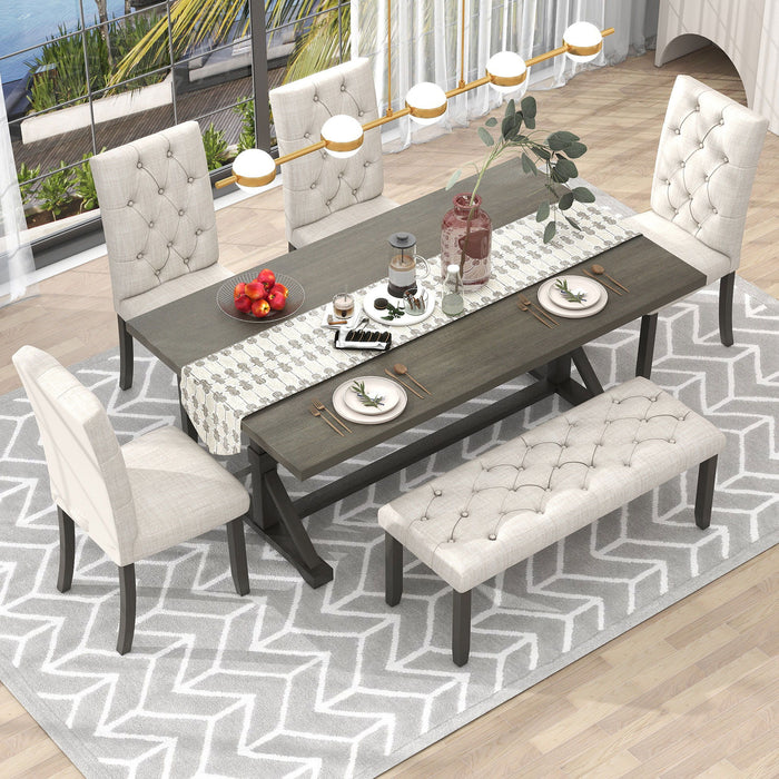 6 Piece Dining Table Set With Rectangular Wood Table, 4 Upholstered Chairs, Bench Hearth and Haven