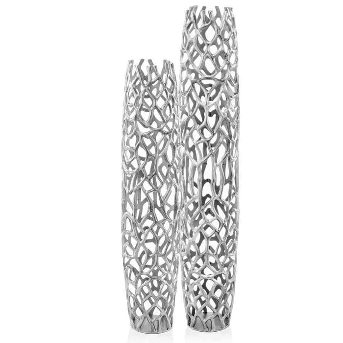 Modern Rustic Twigs Barrel Style Floor Vase 47" - Silver