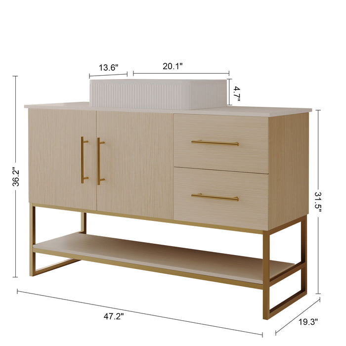 Bathroom Vanity With Vessel Sink Accent Free Standing Cabinet - Ameican White Oak / Gold / White Home Essentials
