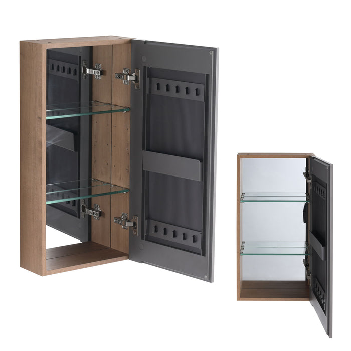 14" Bathroom Mirror Cabinet With Adjustable Shelves, Wall Mounted Medicine Storage Cabinet Frame With Soft Closing Hinges - Imitative Oak Home Essentials