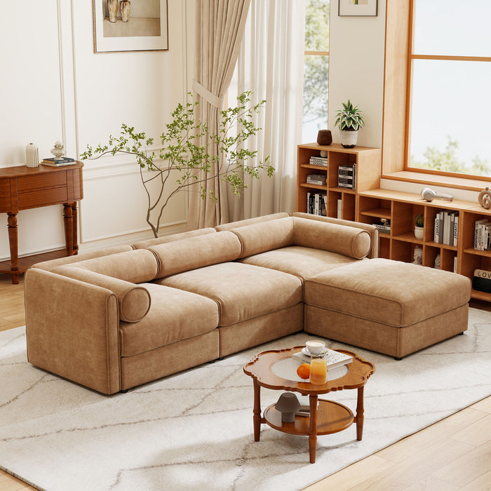 Contemporary Elegant White Chenille Sofa With Storage And Ottoman