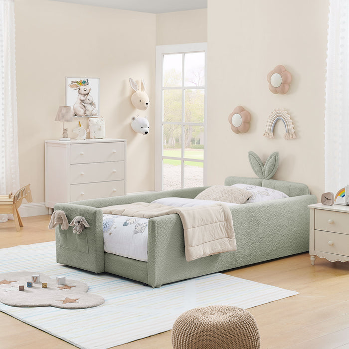 Cute Rabbit Ear Upholstered Platform Bed Frame With Safety Rail Home Essentials