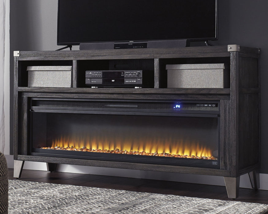Todoe - 2 Pc. - 65" TV Stand With Wide Fireplace Insert - Gray Signature Design by Ashley®