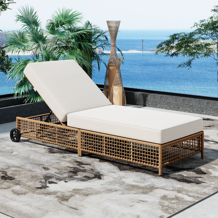 Outdoor Lounge Chair With 5 Position Backrest With Cushion And Wheels Hearth and Haven