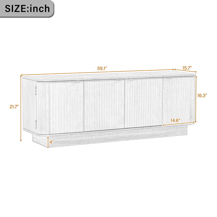 TV Stand, Fluted Media Console With Adjustable Shelves And Cable Holes Hearth and Haven