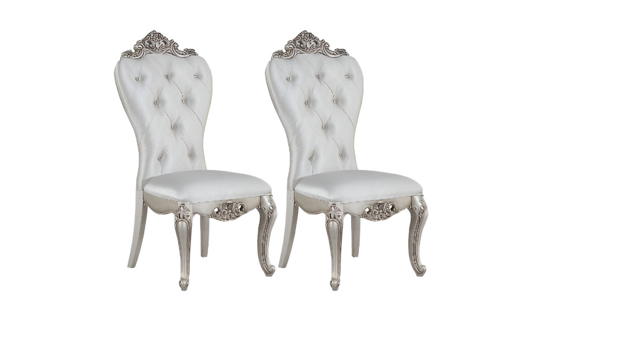 Upholstered Fabric Queen Anne Back Dining Side Chairs (Set of 2) - Cream / Antiqued White