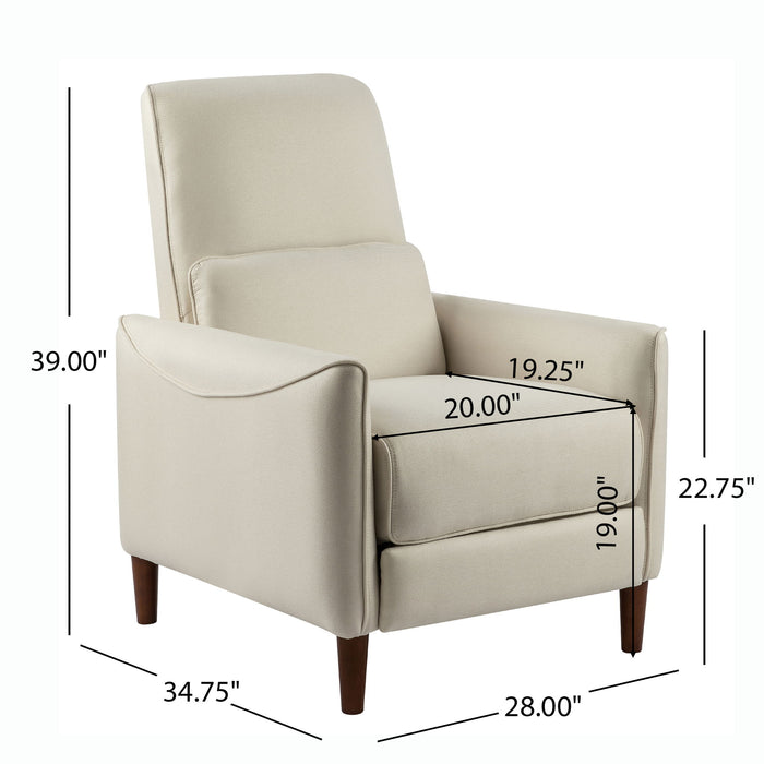 Upholstered Push Recliner Chair With Rubber Wood Legs For Living Room