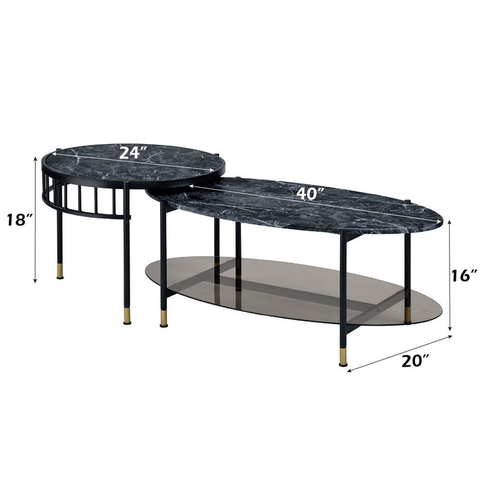 Silas - Nesting Coffee Table Set - Faux Marble Top & Black ACME