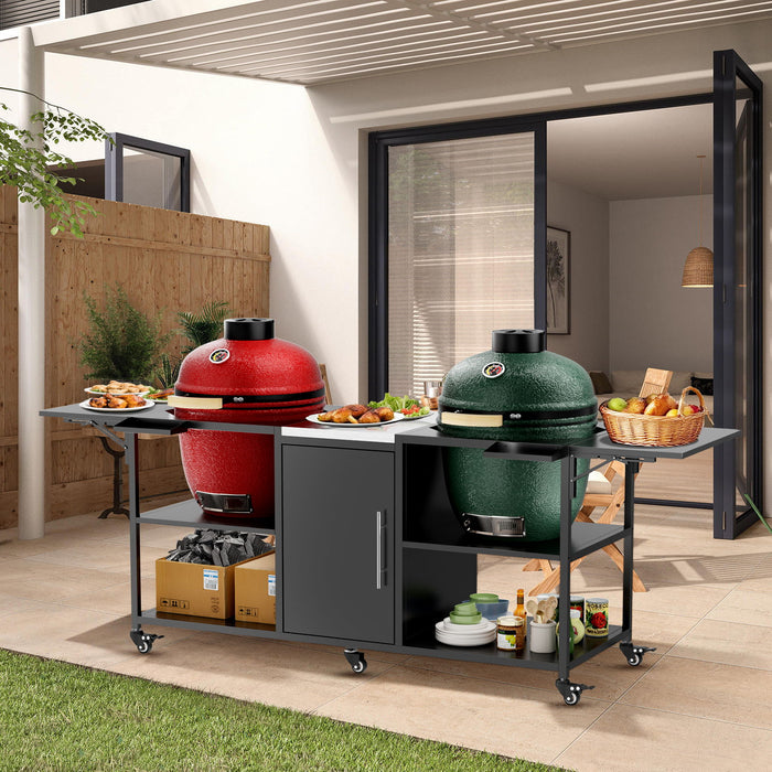 Outdoor Grill Cart For 2 Big Egg - Black / Silver Daily Nest