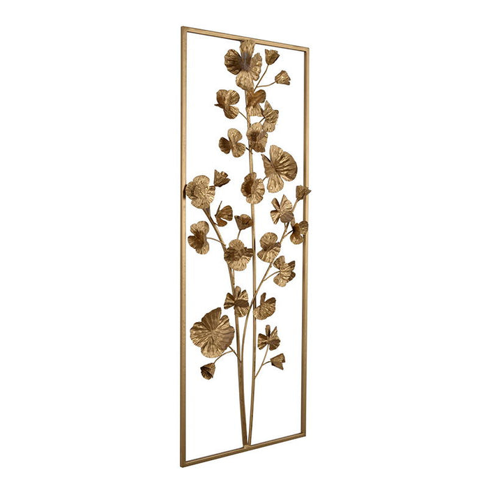 Metal Tree Wall Decor, Vertical Rectangular Flower Wall Accent - Gold