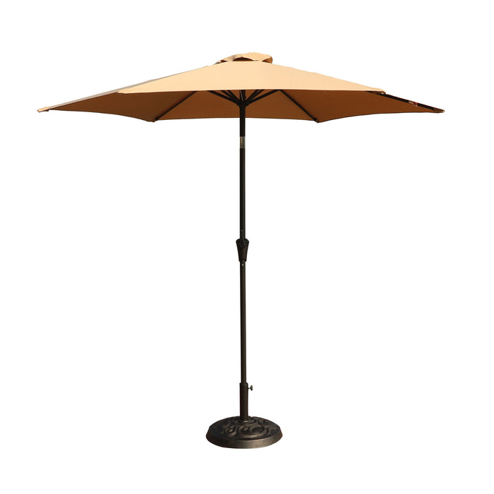8.8 Feet Outdoor Aluminum Patio Umbrella, Patio Umbrella, Market Umbrella With 33 Pounds Round Resin Umbrella Base, Push Button Tilt And Crank Lift, Taupe