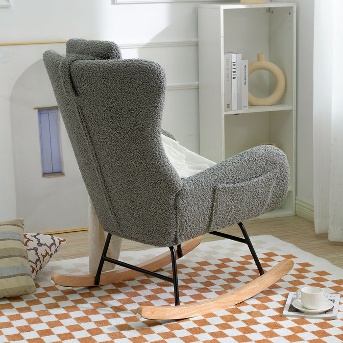 Rocking Chair With Rubber Leg And Cashmere Fabric, Suitable For Living Room And Bedroom
