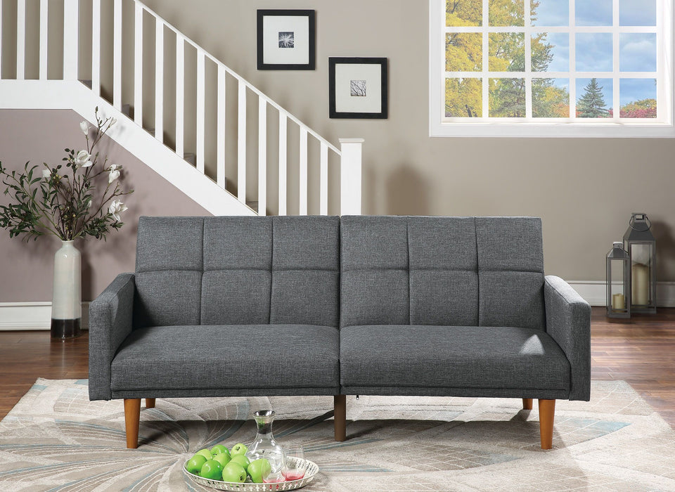 Transitional Look Living Room Sofa Couch Convertible Bed Blue Gray Polyfiber 1 Piece Tufted Sofa Cushion Wooden Legs