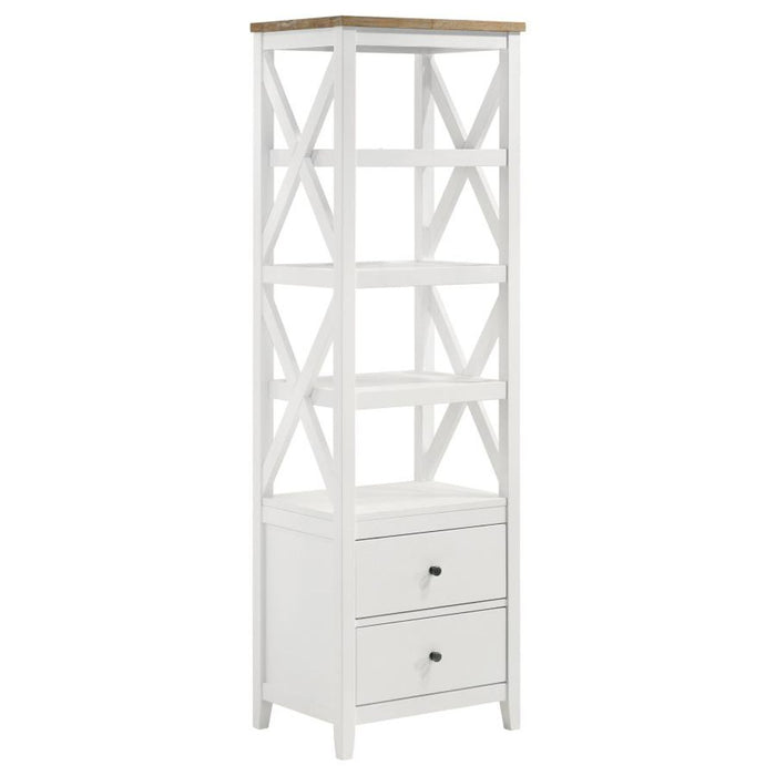 Hollis - 4-Shelf Wood Media Tower With Drawers - Brown And White