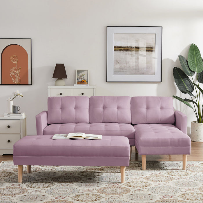 Right Facing Sectional Sofa Bed, L - Shape Sofa Chaise Lounge With Ottoman Bench - Pink