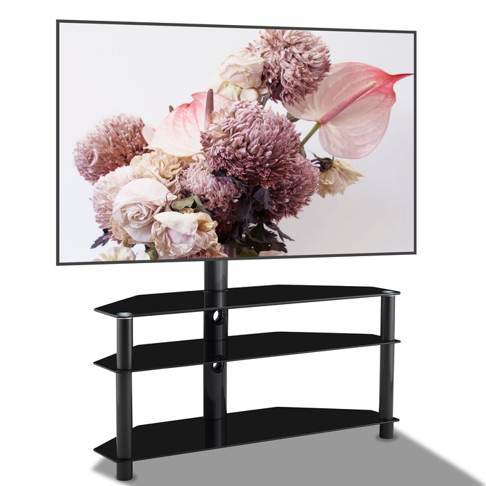 35.4 Inch Black Multi-Function TV Stand Height Adjustable Bracket Swivel 3-Tier