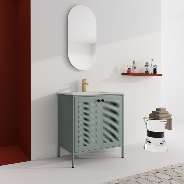 Freestanding Bathroom Vanity With Ceramic Sink - Mint Green