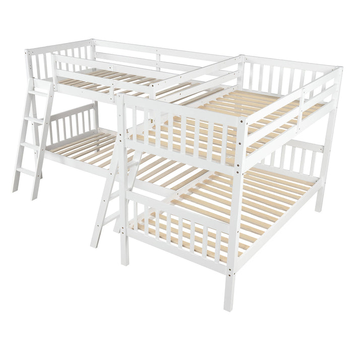 L Shaped Bunk Bed With Ladder, Twin Size - White