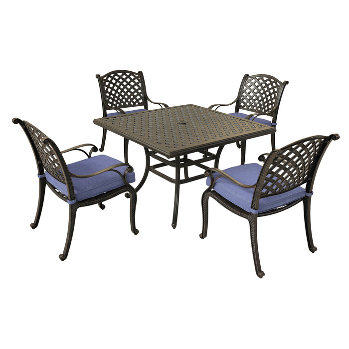 Square 4 Person 43.19" Long Aluminum Dining Set With - Navy Blue Cushions