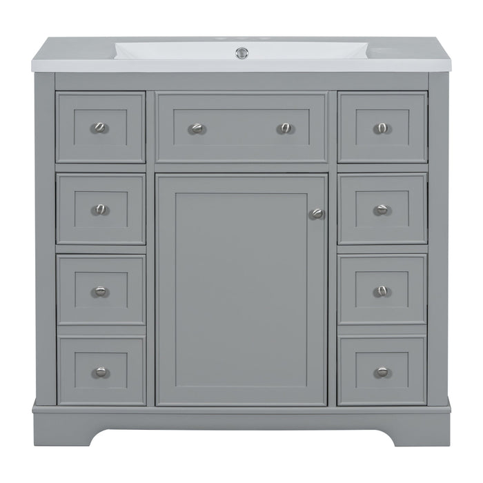 Bathroom Vanity With Sink Combo, One Cabinet And Six Drawers, Solid Wood And Mdf Board, Grey