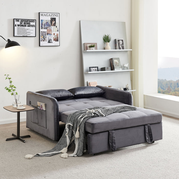 Twins Pull Out Sofa Bed Grey Velvet