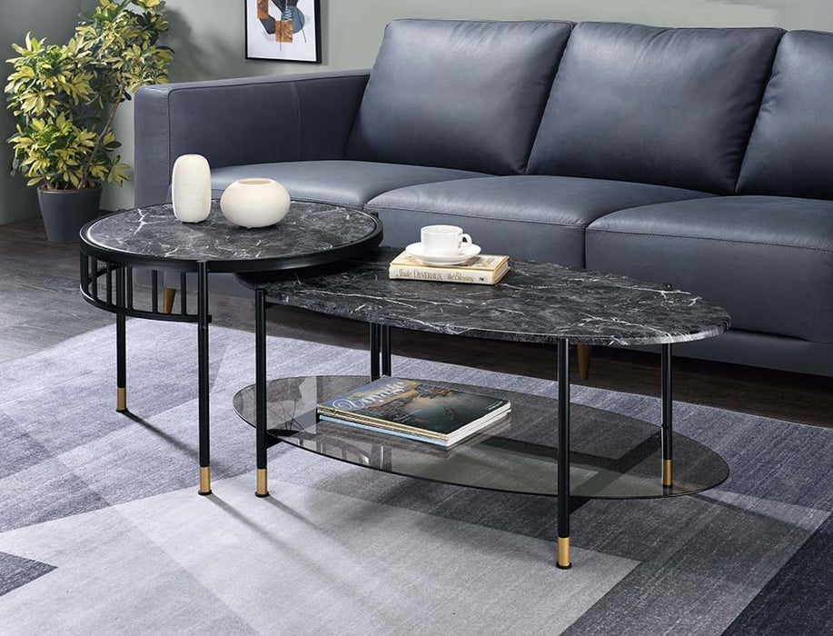 Silas - Coffee Table - Faux Marble Top & Black Finish