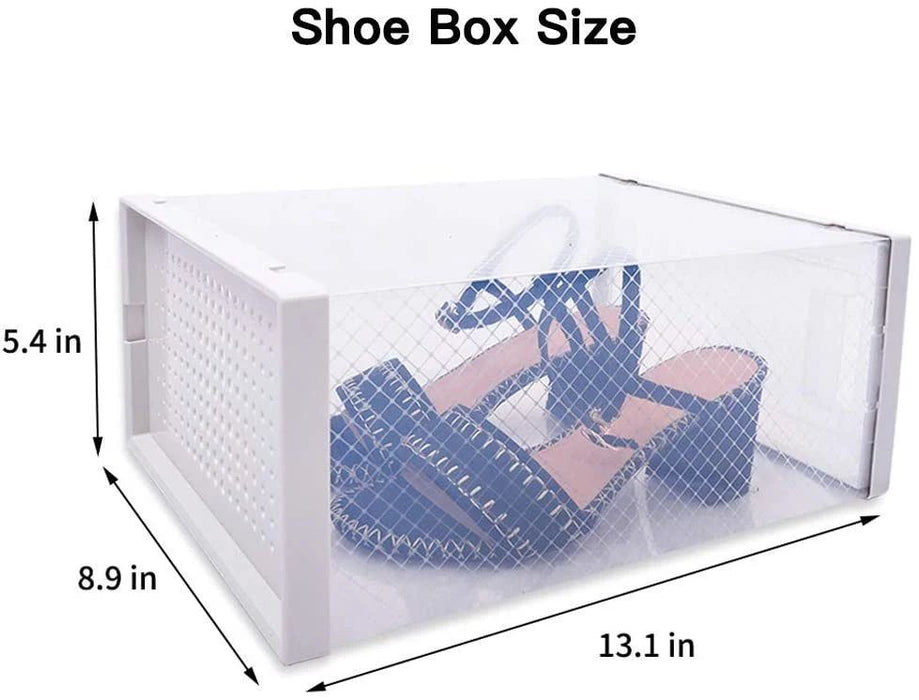 Foldable Shoe Box, Stackable Clear Shoe Storage Box Storage Bins Shoe Container Organizer, 8 Pack, White