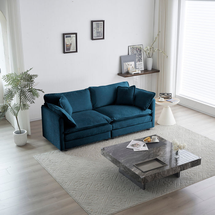 Modern Fabric Loveseat Sofa Couch For Living Room, Upholstered Large Size Deep Seat 2 - Seat Sofa With 4 Pillows, Blue Chenille