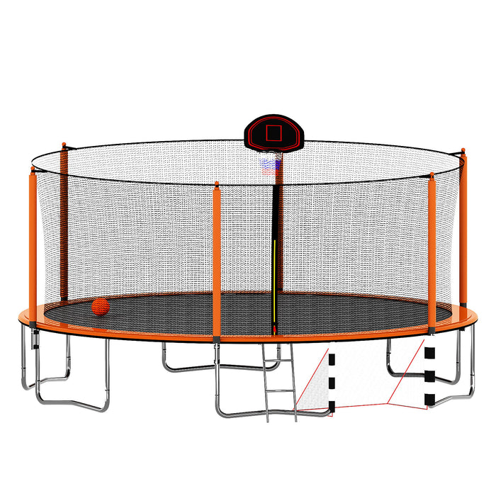 Trampoline With Basketball Hoop Pump And LadderInner Safety Enclosure With Soccer Goal Orange