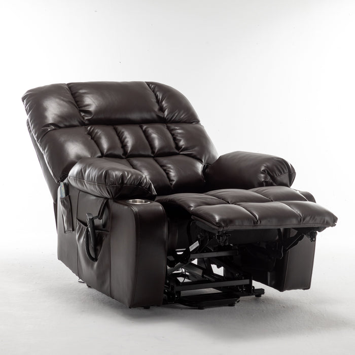 Lift Chair For Big And Tall Person With Inconvenient Legs: High Density Foam Lift Sofa With Heat And Massage, 2 Pockets, 2 Cup Holder, 2 Remote, Okin Motor