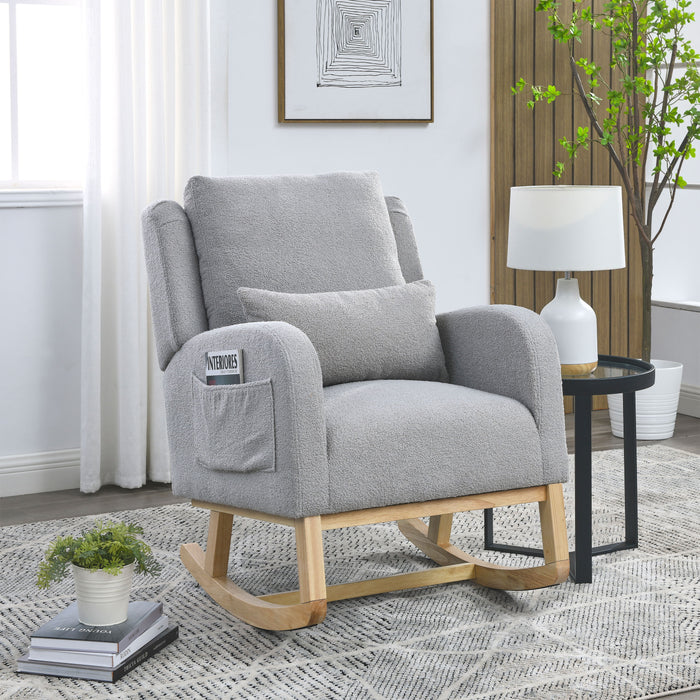 Welike 27.5 "W Modern Accent High Back Living Room Casual Armchair Rocker With One Lumbar Pillow, Two Side Pockets - Grey Teddy