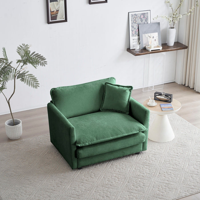 Comfy Deep Single Seat Sofa Upholstered Reading Armchair Living Room Chair Green Chenille Fabric, 1 Toss Pillow