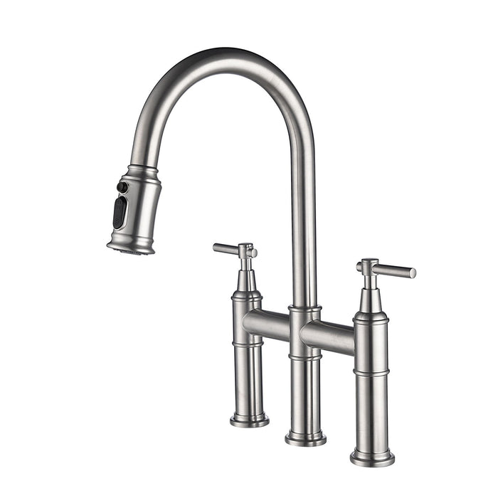 Bridge Kitchen Faucet With Pull Down Sprayhead In Spot - Brushed Nickel