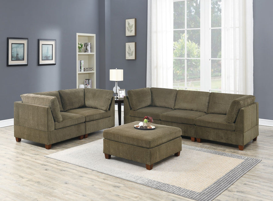 Living Room Furniture Tan Chenille Modular Sectional 6 Piece Set Modular Sofa Set Modern Couch 4 Corner Wedge 1 Armless Chairs And 1 Ottoman Plywood