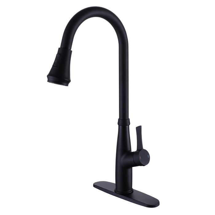 Matte Black Round Pull Out Kitchen Faucet With Cover