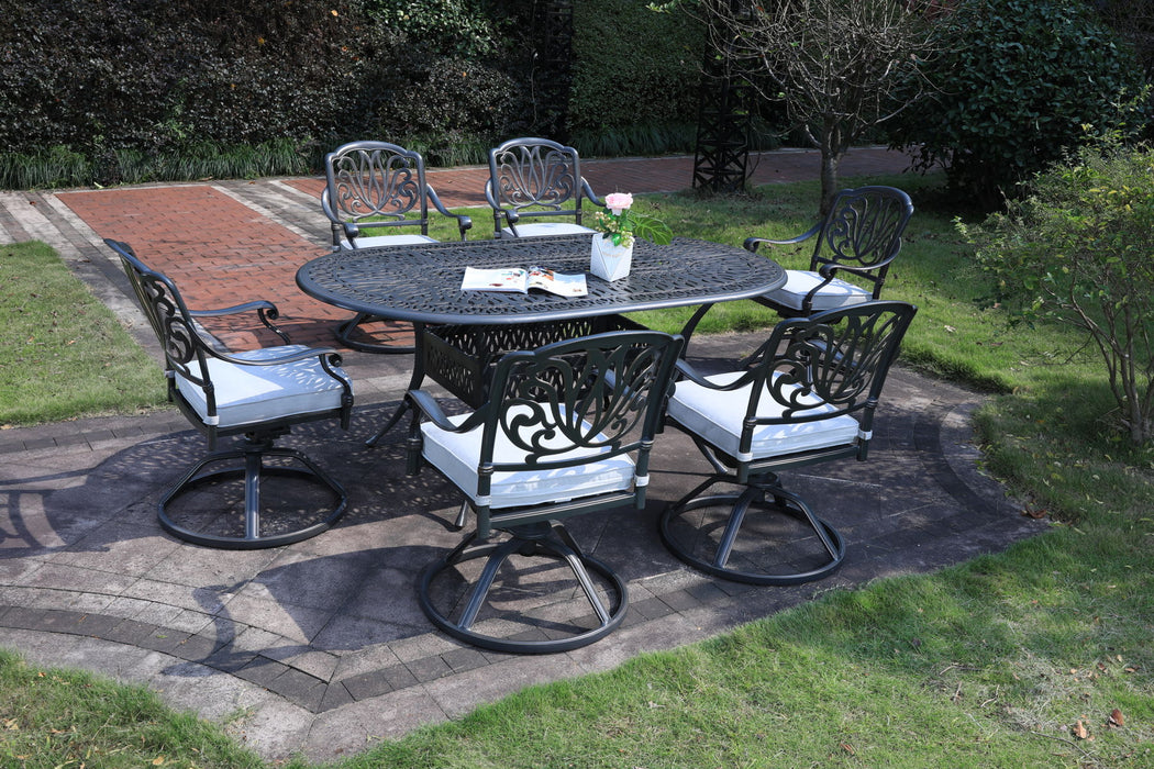 Oval 6 Person Aluminum Dining Set With Cushions