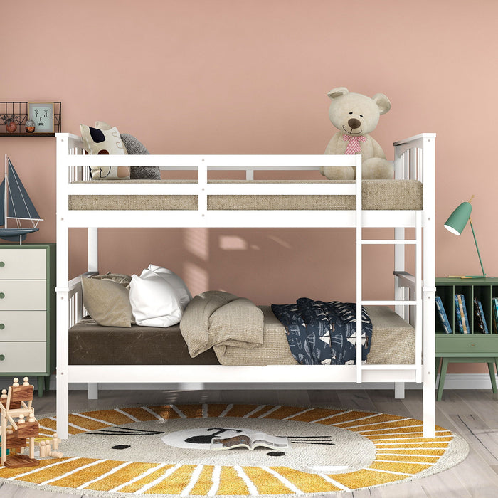 Full Over Full Bunk Bed With Ladder For Bedroom, Guest Room Furniture White