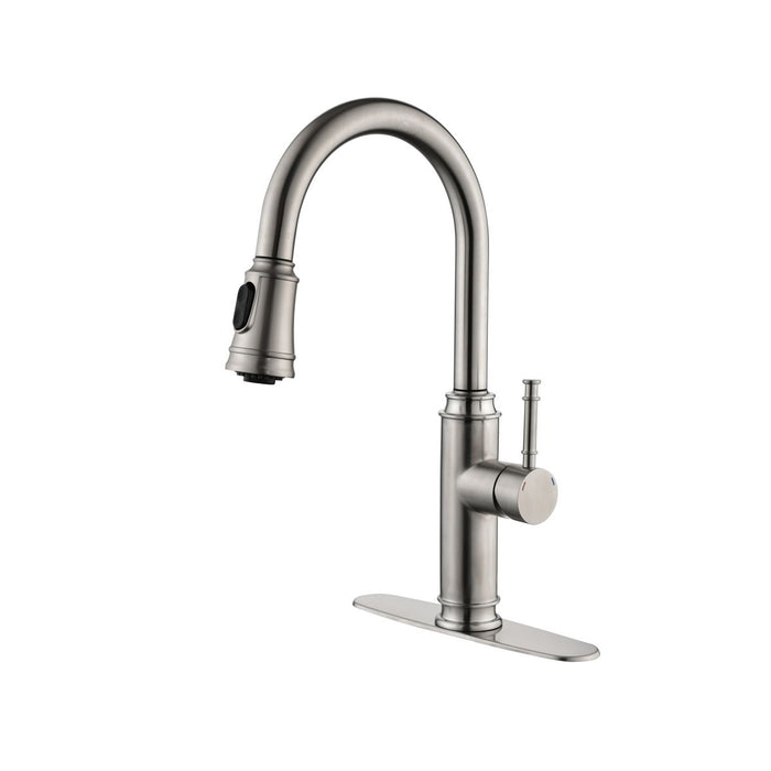 Single Handle High Arc Pull Out Kitchen Faucet, Single Level Stainless Steel Kitchen Sink Faucets With Pull Down Sprayer - Brushed Nickel