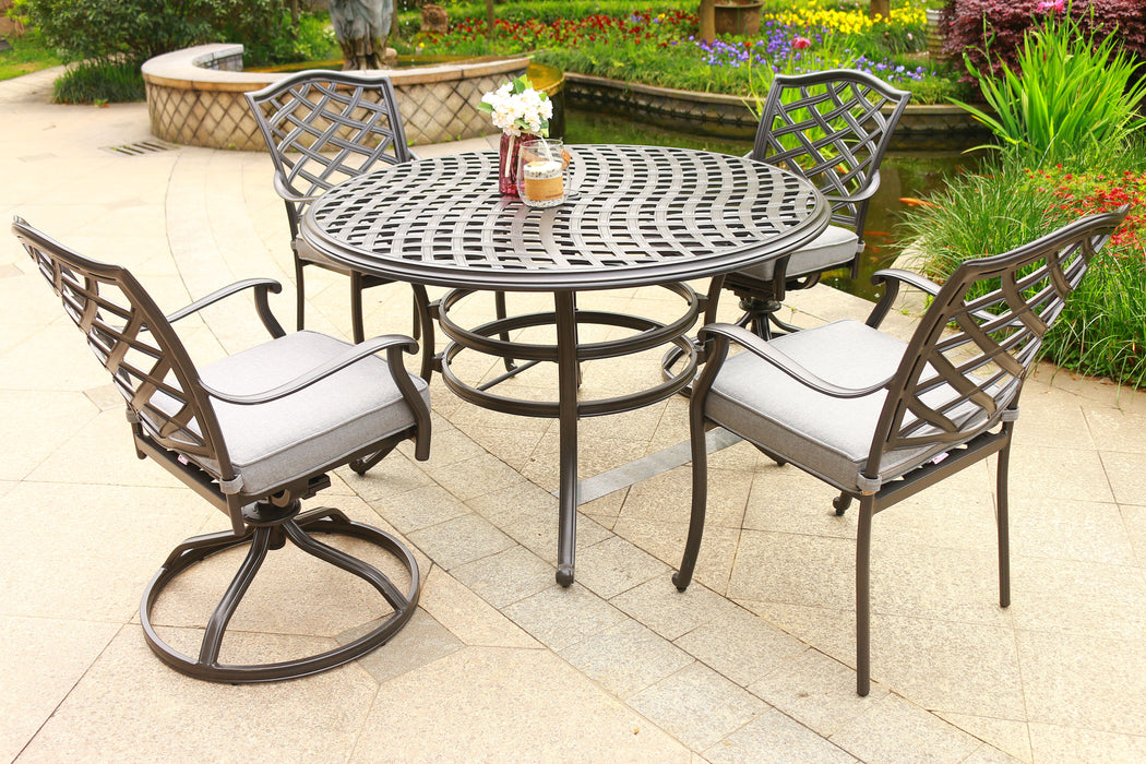 Round 4 Person 49" Long Aluminum Dining Set With Sunbrella Cushions