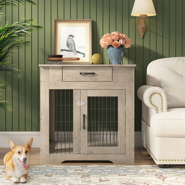 Jhx Style Dog Crate End Table With Drawer, Pet Kennels With Double Doors, Dog House Indoor Use, (Gray, 29.92"W X 24.80" D X 30.71"h)