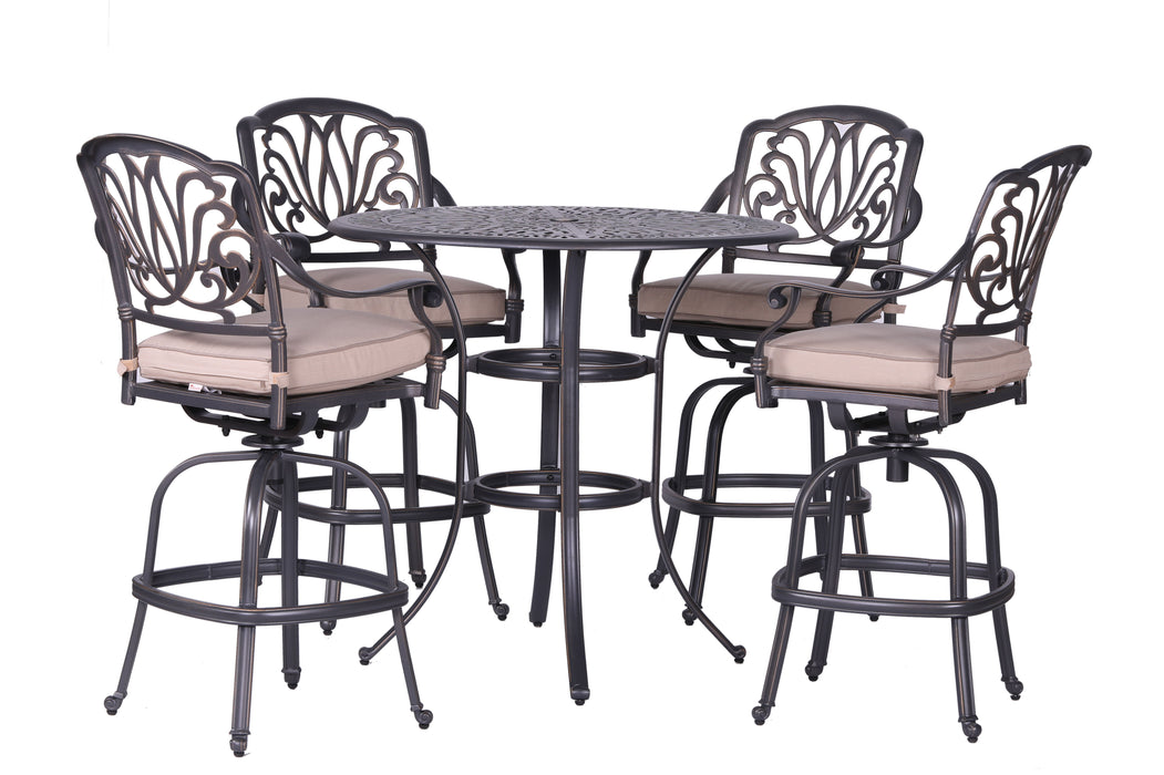 Round 4 Person 42" Long Bar Height Dining Set With Sunbrella Cushions