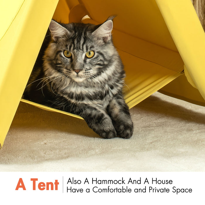 Pet Tent, Cat Tent For Indoor Cats, Wooden Cat House For Small Pets, Yellow