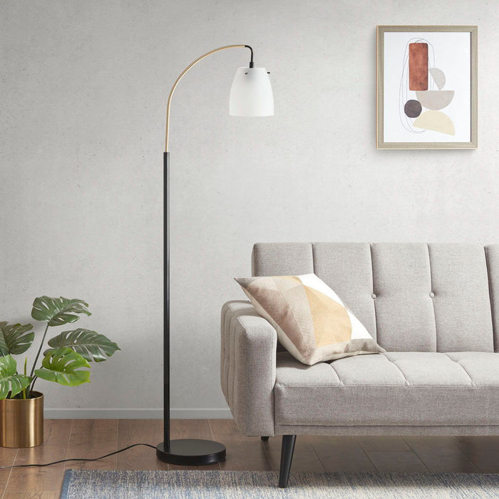 Bristol Arched Metal Floor Lamp With Frosted Glass Shade