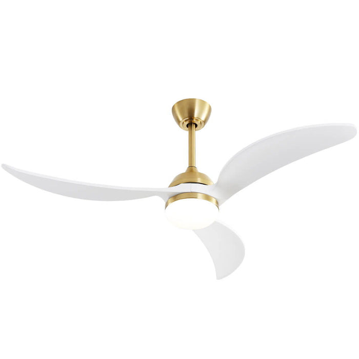 Indoor Ceiling Fan With Dimmable LED Light 3 Solid Wood Blades Remote Control Reversible Dc Motor For Living Room - Gold